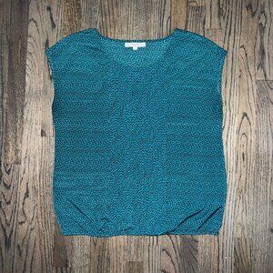 Ann Taylor LOFT Teal Green Paisley Pleated Front Sleeveless Top Blouse